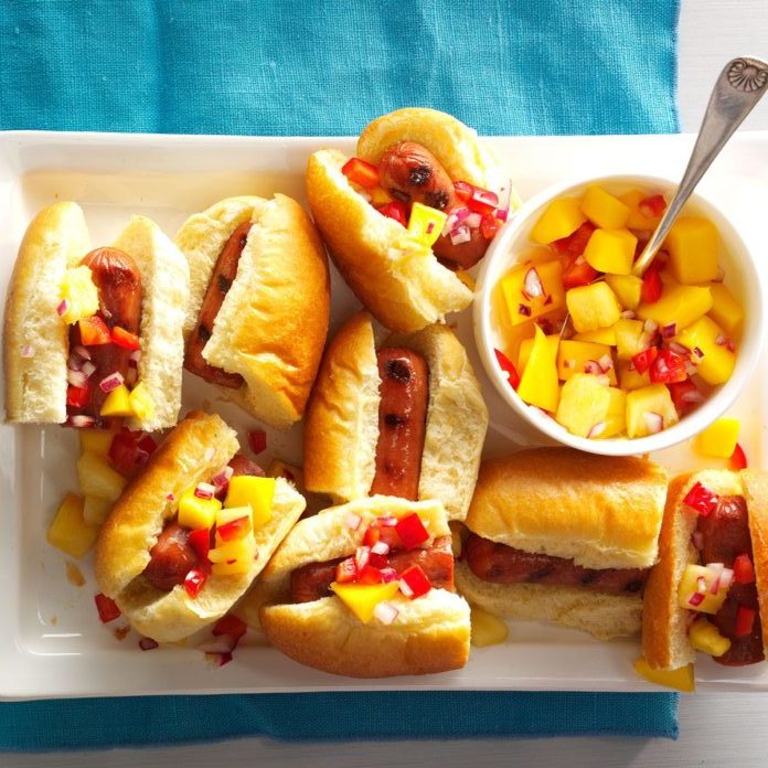 pineapple-mango-hotdog-sliders-taste-of-home Image from Taste of Home