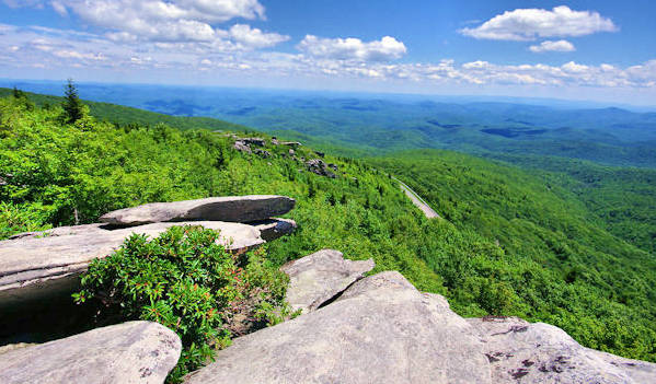 blue sky green trees blue ridge parkway asheville nc