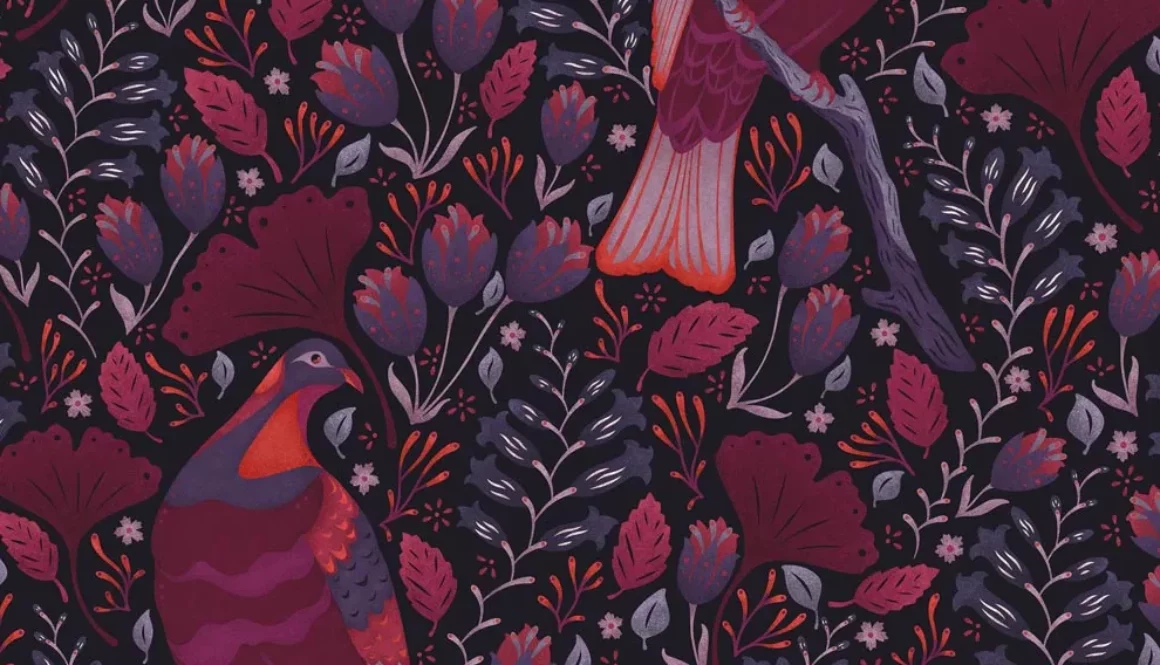 berry and bird wallpaper evolve pantone viva magenta blog