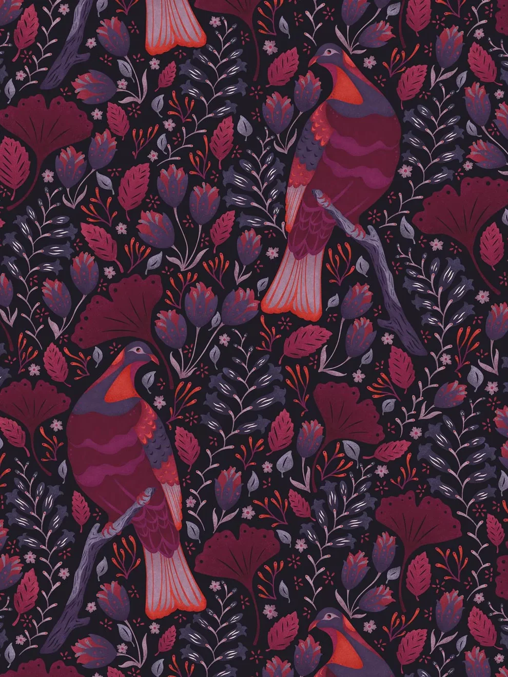 berry and bird wallpaper evolve pantone viva magenta blog