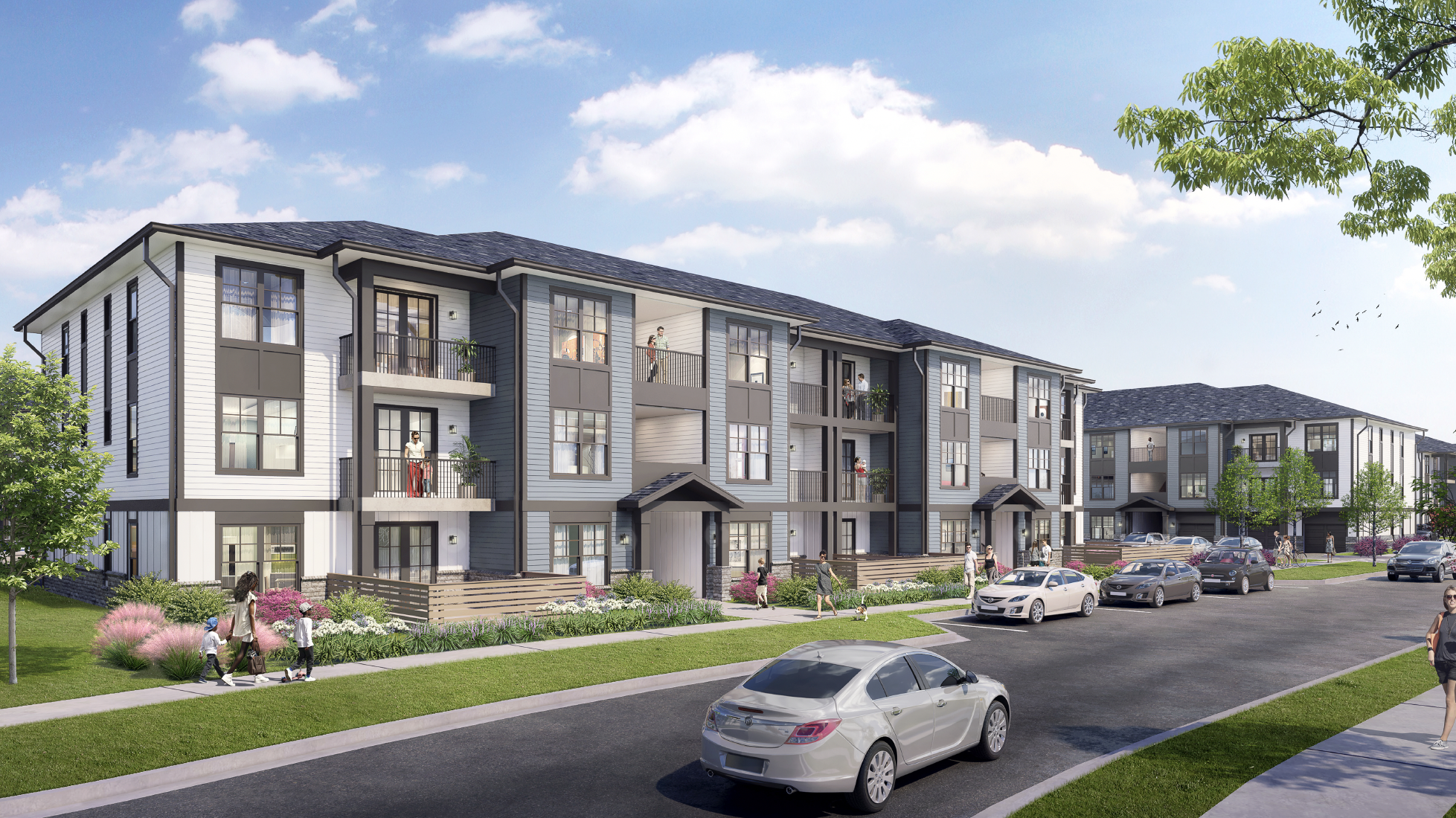 rendering of the side of a new apartment building at Evolve Palm Coast
